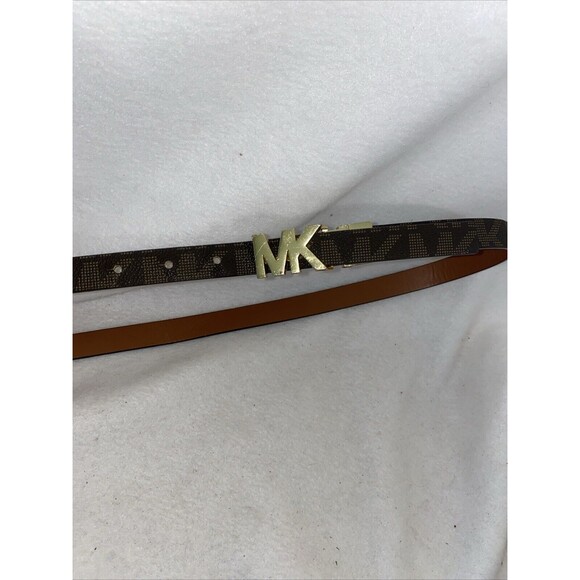 Michael Kors Accessories - Michael Kors Belt gold metal logo Two Tone MK Logo Buckle Brown Luxury Scuffs